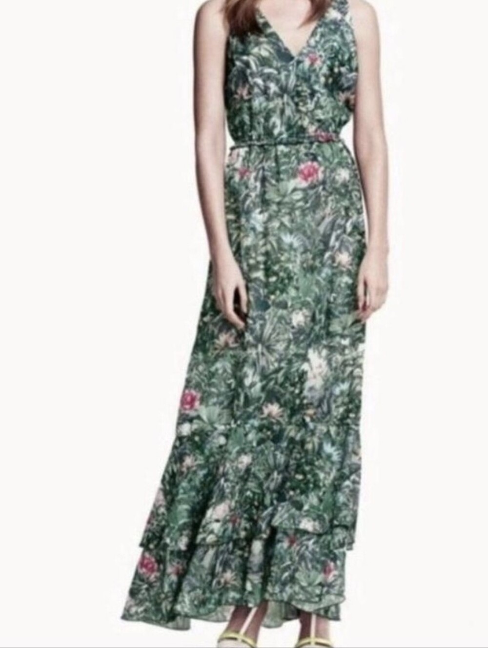 H&M Green Floral Wrap-Style Maxi Dress